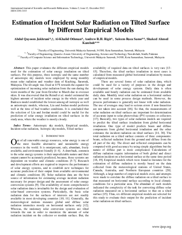 (PDF) Estimation of Incident Solar Radiation on Tilted Surface by ...