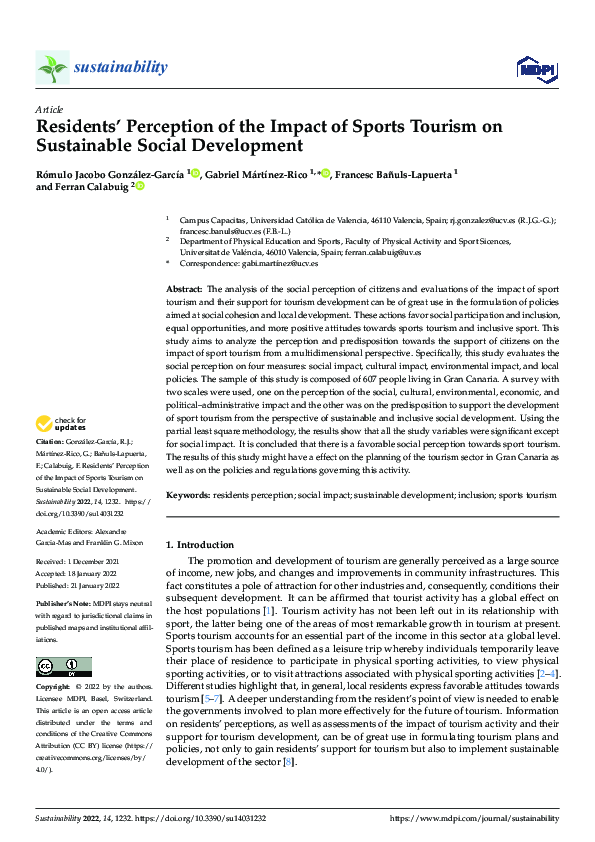 (PDF) Residents’ Perception of the Impact of Sports Tourism on ...