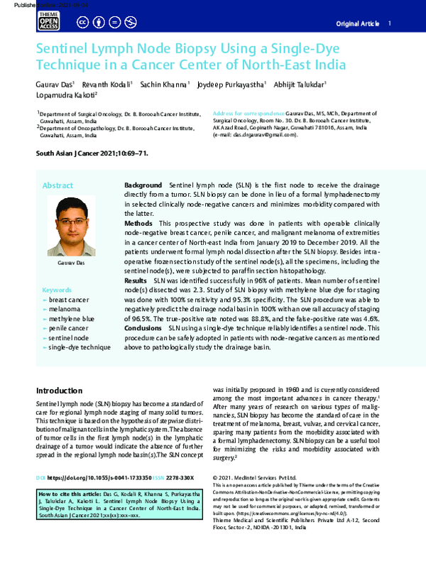 (PDF) Sentinel Lymph Node Biopsy Using a Single-Dye Technique in a ...