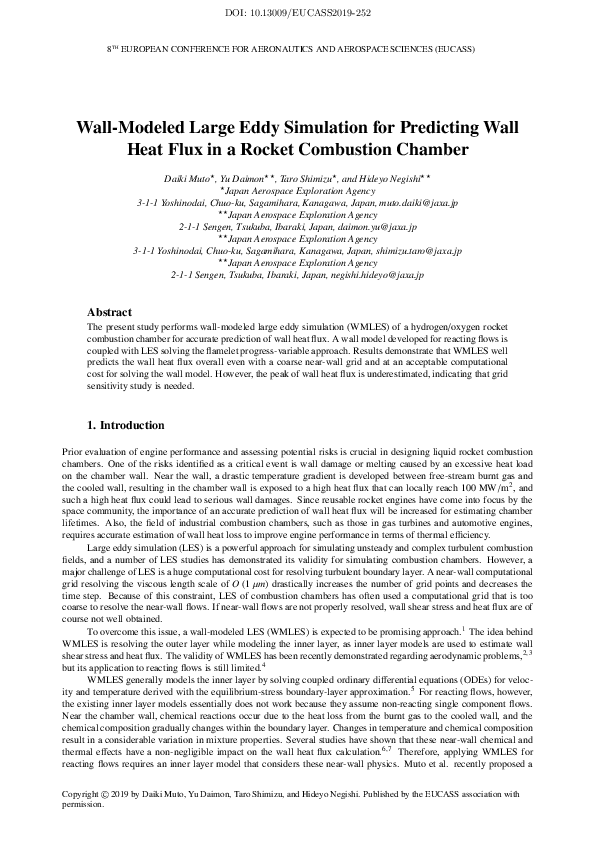 (PDF) Wall-Modeled Large Eddy Simulation for Predicting Wall Heat Flux ...