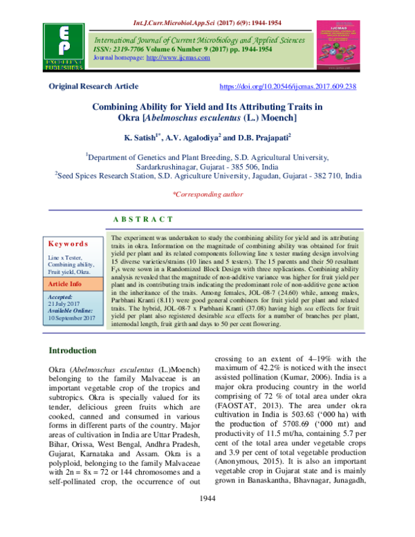 (PDF) Combining Ability for Yield and Its Attributing Traits in Okra ...