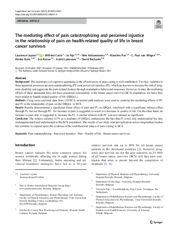 (PDF) The mediating effect of pain catastrophizing and perceived ...