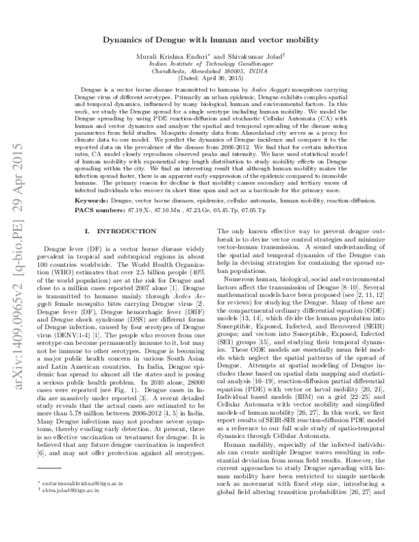(PDF) Spatial Patterns of Spread of Dengue with Human and Vector Mobility