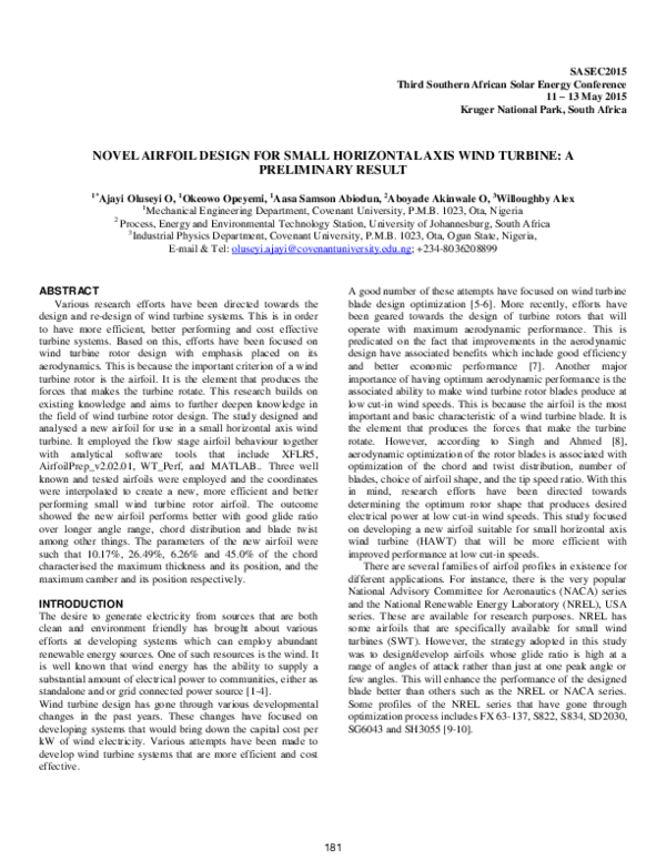(PDF) Novel Airfoil Design for Small Horizontal Axis Wind Turbine: A ...