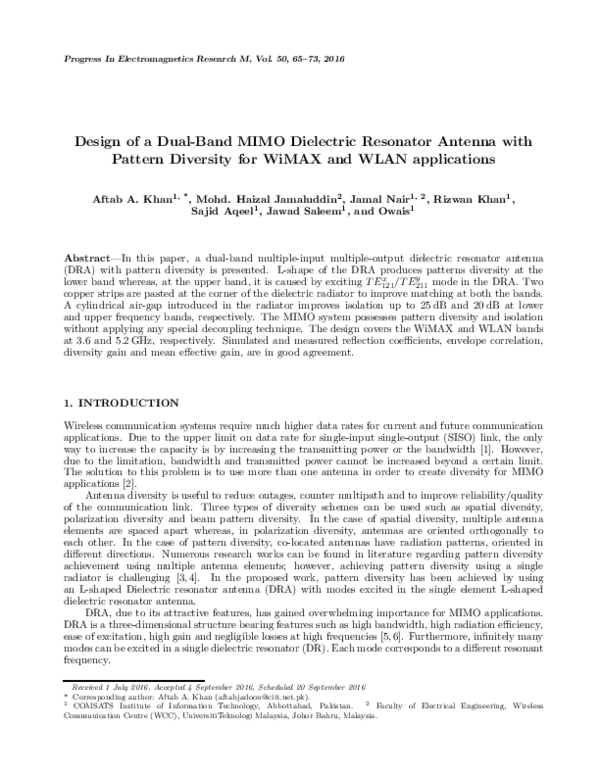 (PDF) Design of a Dual-Band Mimo Dielectric Resonator Antenna with ...