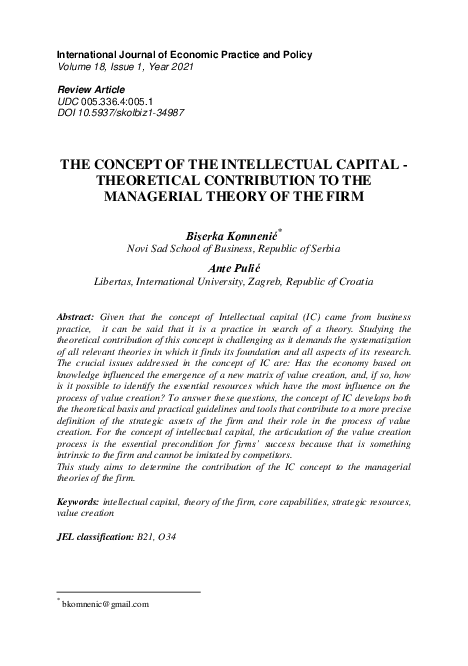 (PDF) The concept of the intellectual capital: Theoretical contribution ...