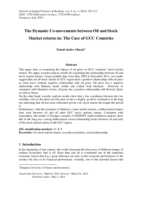 (PDF) The Dynamic Co-movements between Oil and Stock Market returns in ...