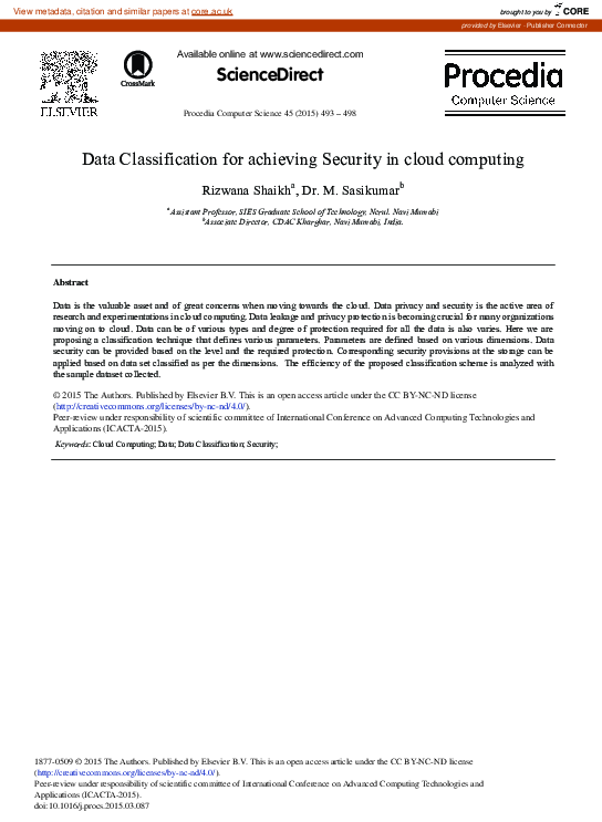 (PDF) Data Classification for Achieving Security in Cloud Computing