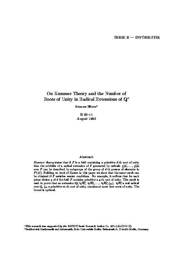 (PDF) On Kummer theory and the number of roots of unity in radical ...