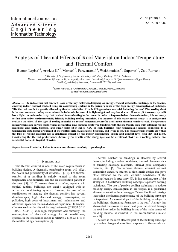 (PDF) Analysis of Thermal Effects of Roof Material on Indoor ...