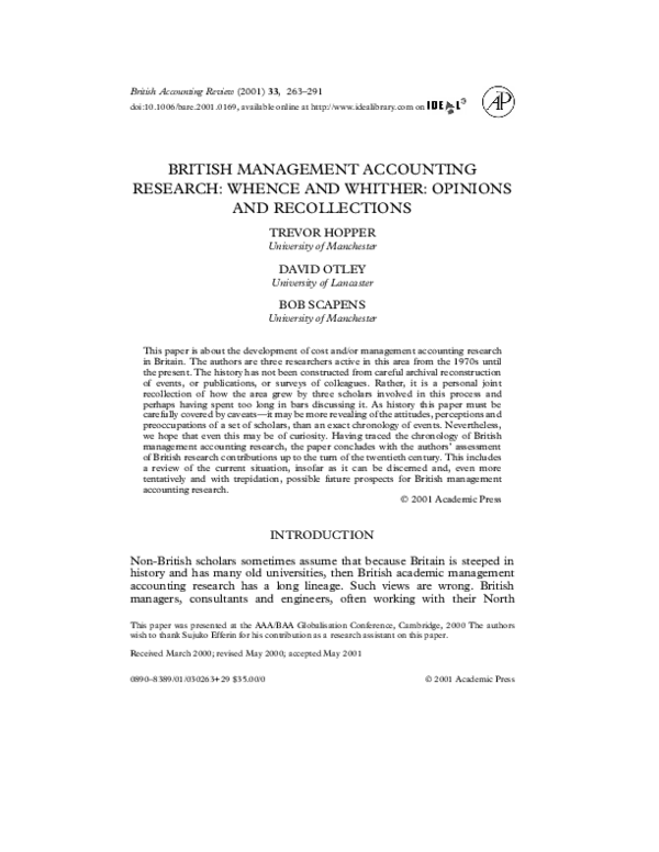  PDF British Management Accounting Research Whence And Whither 
