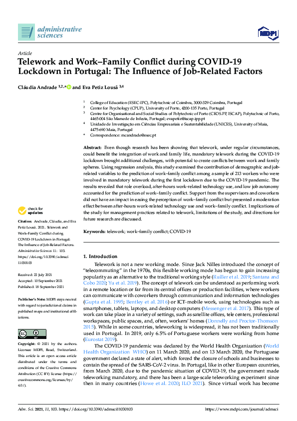 (PDF) Telework and Work-Family Conflict during COVID-19 Lockdown in ...