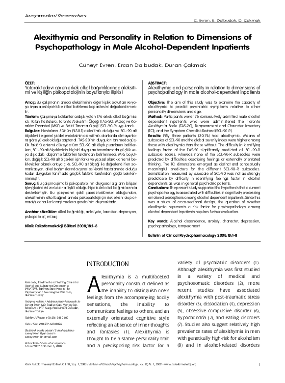(PDF) Alexithymia and personality in relation to dimensions ...
