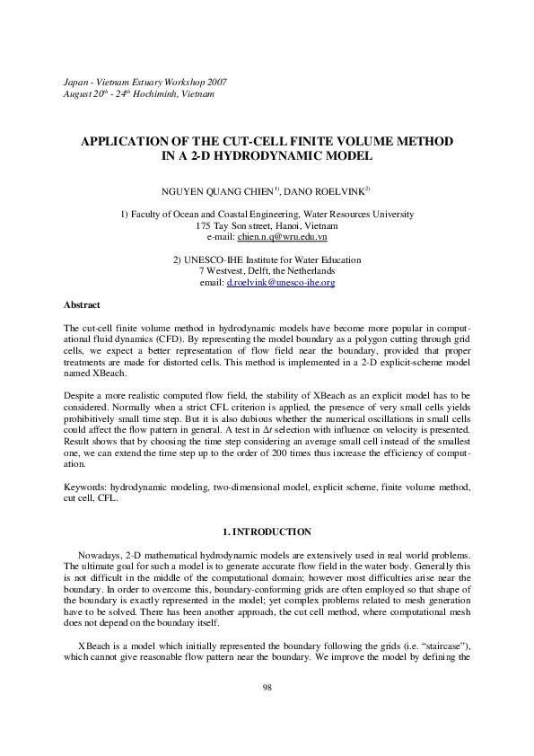 (PDF) Application of the Cut-Cell Finite Volume Method in a 2-D ...
