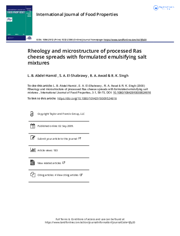 (PDF) Rheology and microstructure of processed Ras cheese spreads with