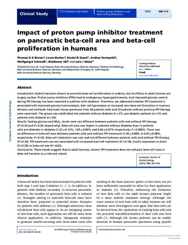 (PDF) Impact of proton pump inhibitor treatment on pancreatic beta-cell ...