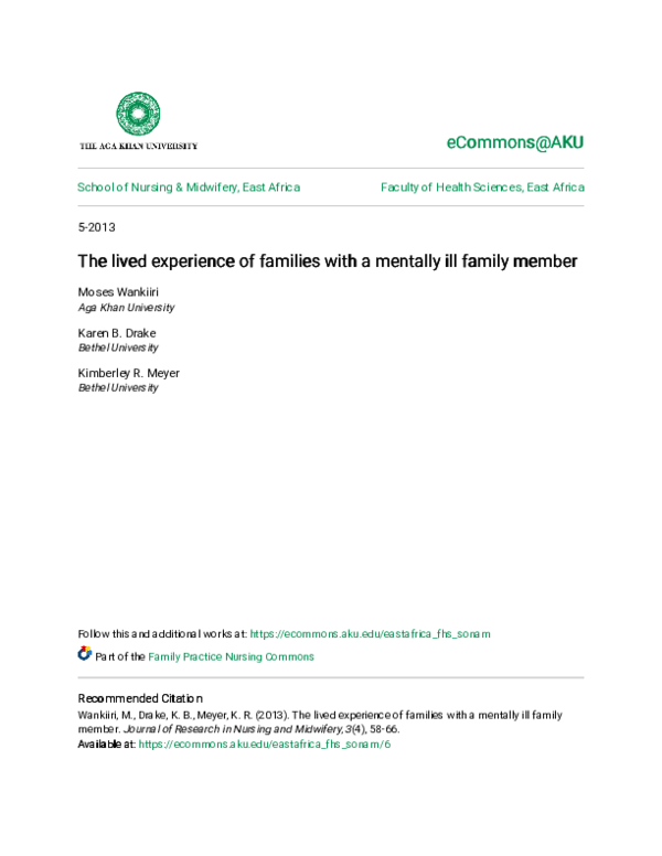 (PDF) The Lived Experience of Families with a Mentally Ill Family Member