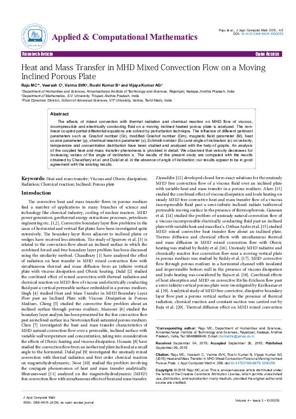 (PDF) Heat and Mass Transfer in MHD Mixed Convection Flow on a Moving ...
