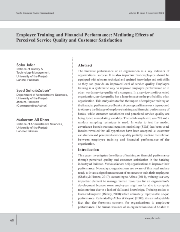 (PDF) Employee Training and Financial Performance: Mediating Effects of ...