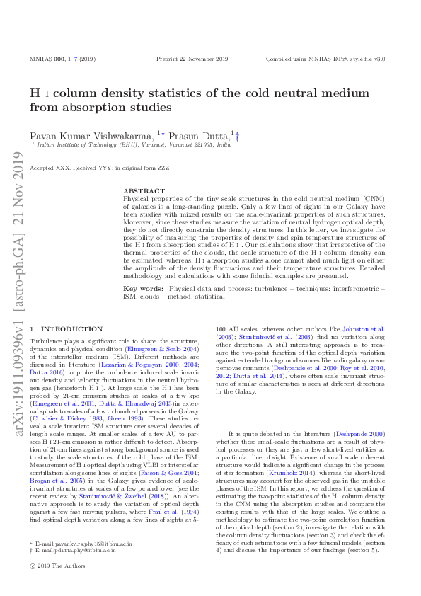 (PDF) H i column density statistics of the cold neutral medium from ...