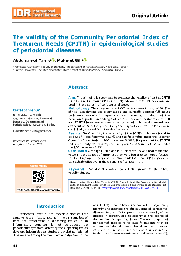 (PDF) The validity of the Community Periodontal Index of Treatment ...