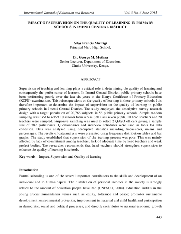 (PDF) Impact of Supervision on the Quality of Learning in Primary ...