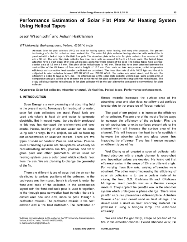 (PDF) Performance Estimation of Solar Flat Plate Air Heating System ...