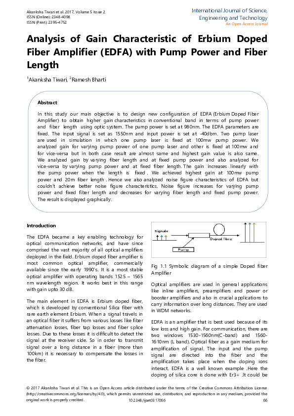 (PDF) Analysis of Gain Characteristic of Erbium Doped Fiber Amplifier ...