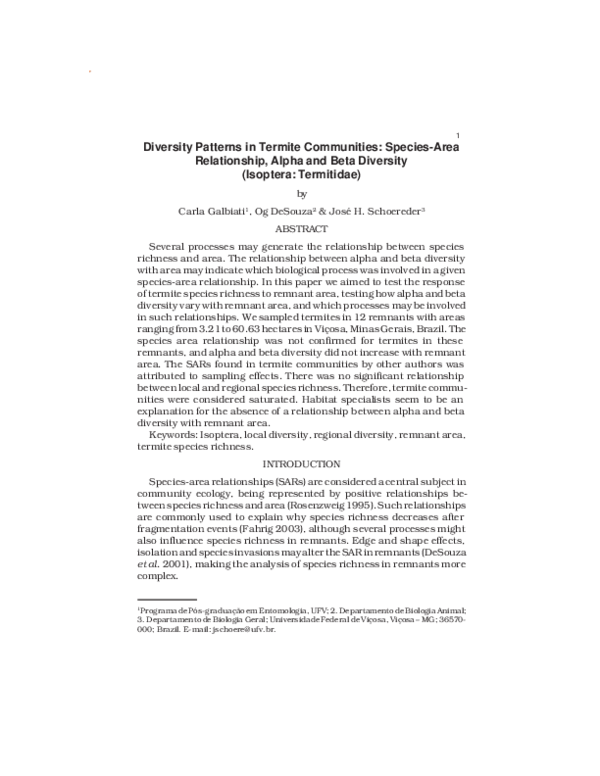 (PDF) 1 Diversity Patterns in Termite Communities: Species-Area ...