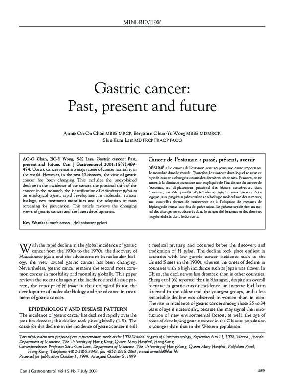 (PDF) Gastric cancer: past, present and future