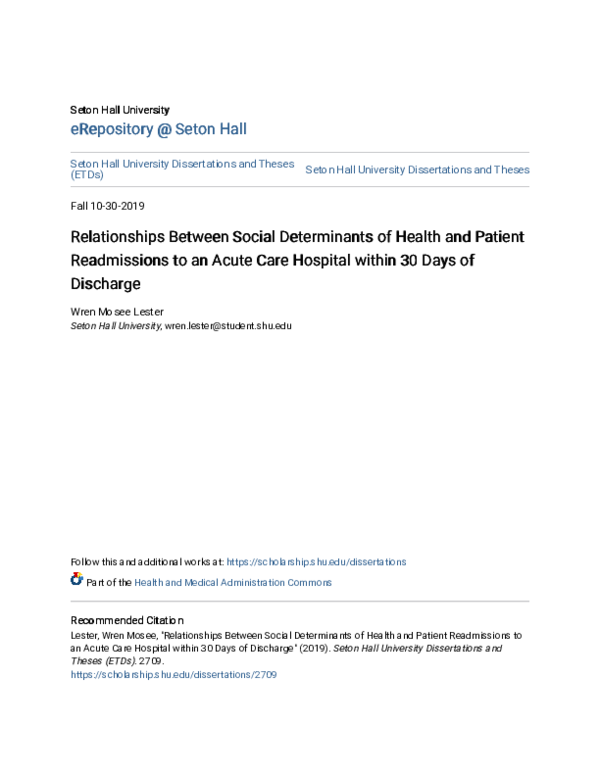 (PDF) Relationships Between Social Determinants of Health and Patient ...