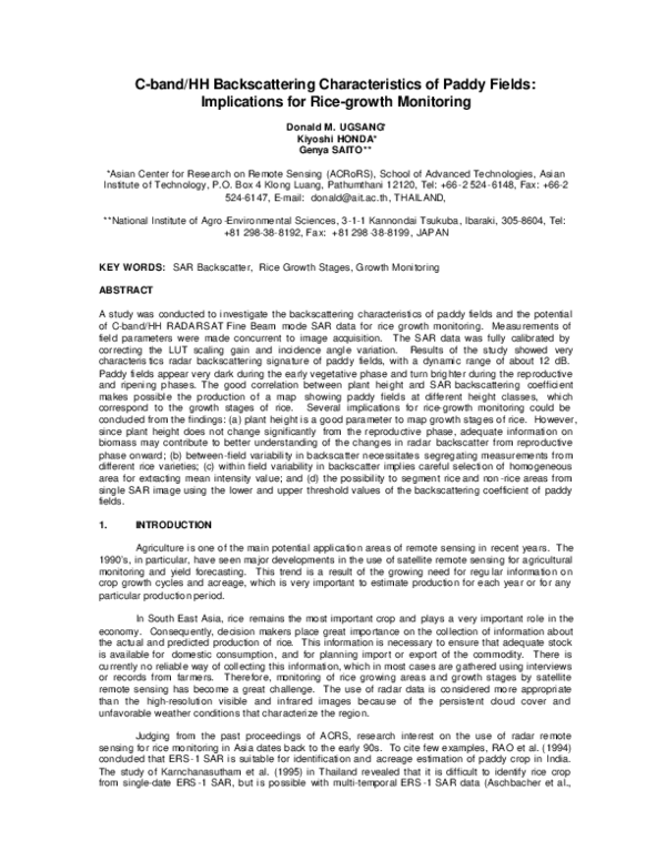 (PDF) C-band/HH Backscattering Characteristics of Paddy Fields ...