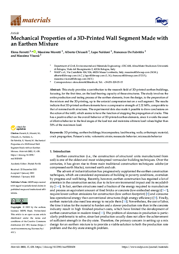 (PDF) Mechanical Properties of a 3D-Printed Wall Segment Made with an ...
