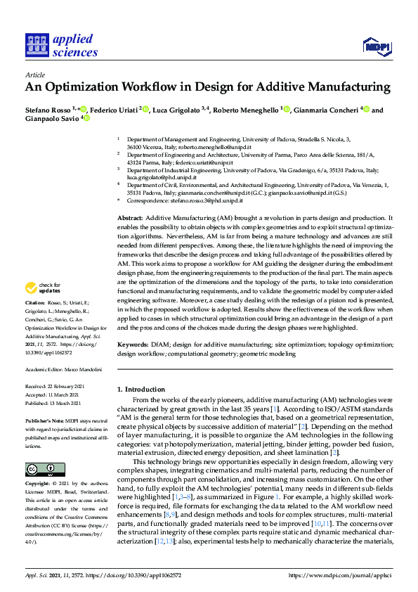 (PDF) An Optimization Workflow in Design for Additive Manufacturing