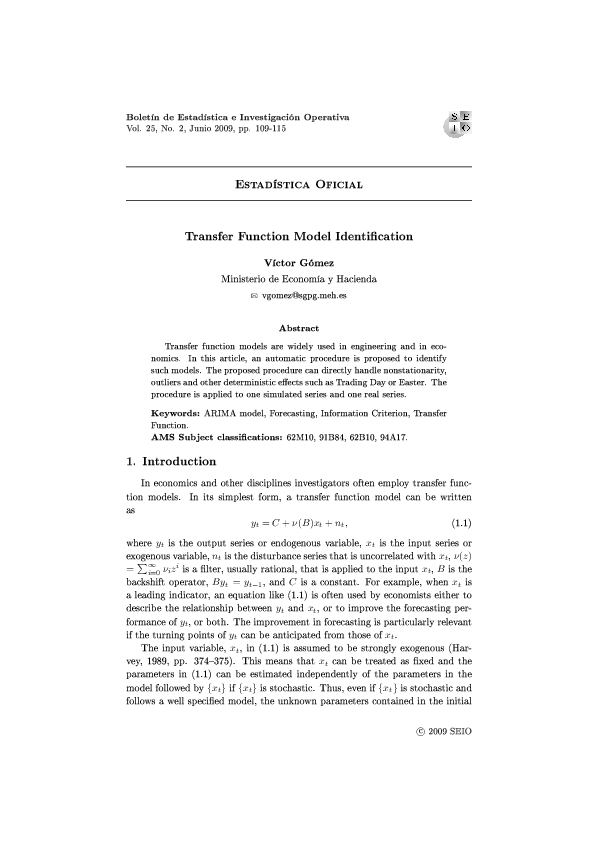 (PDF) Estadística Oficial Transfer Function Model Identi cation