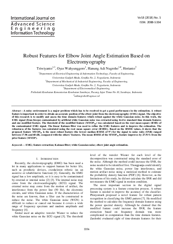 (PDF) Robust Features for Elbow Joint Angle Estimation Based on ...