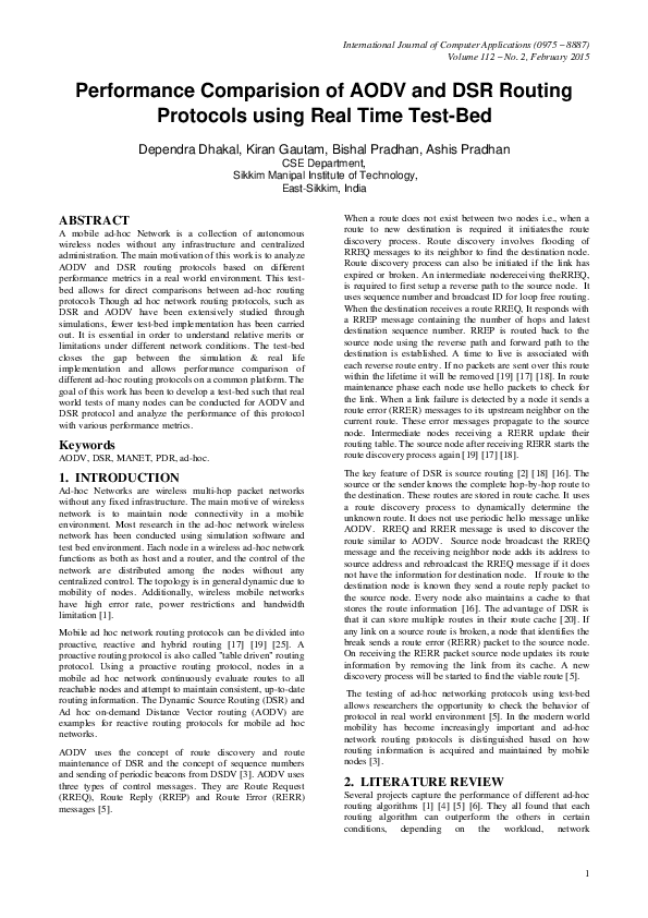 (PDF) Performance Comparision of AODV and DSR Routing Protocols using ...