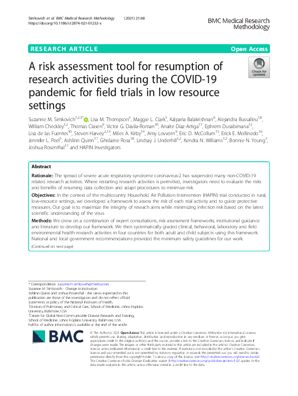 (PDF) A risk assessment tool for resumption of research activities ...