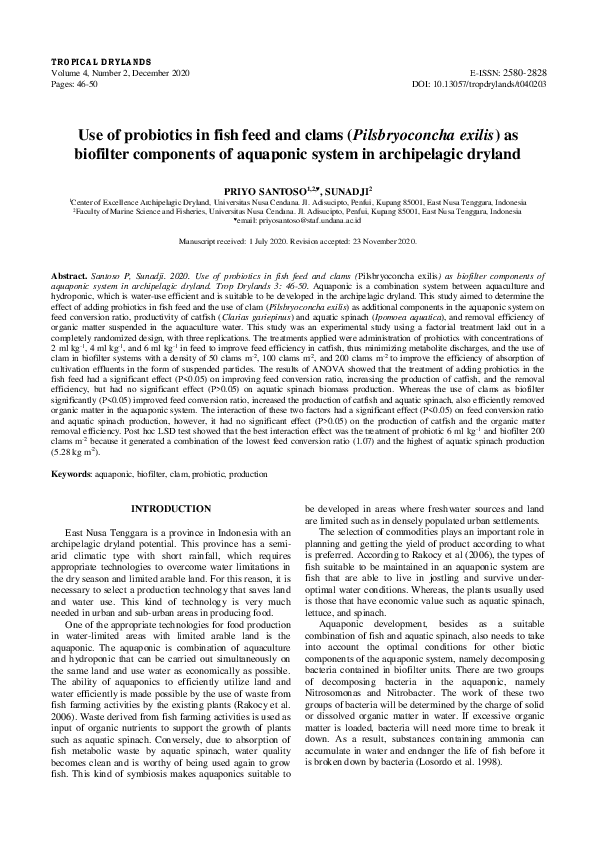 (PDF) Use of probiotics in fish feed and clams (Pilsbryoconcha exilis ...