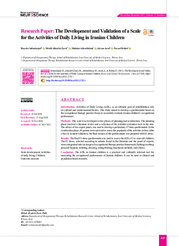 (PDF) The Development and Validation of a Scale for the Activities of ...