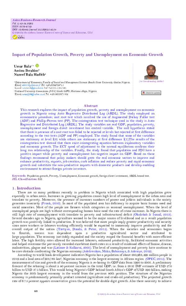 (PDF) Impact of Population Growth, Poverty and Unemployment on Economic ...