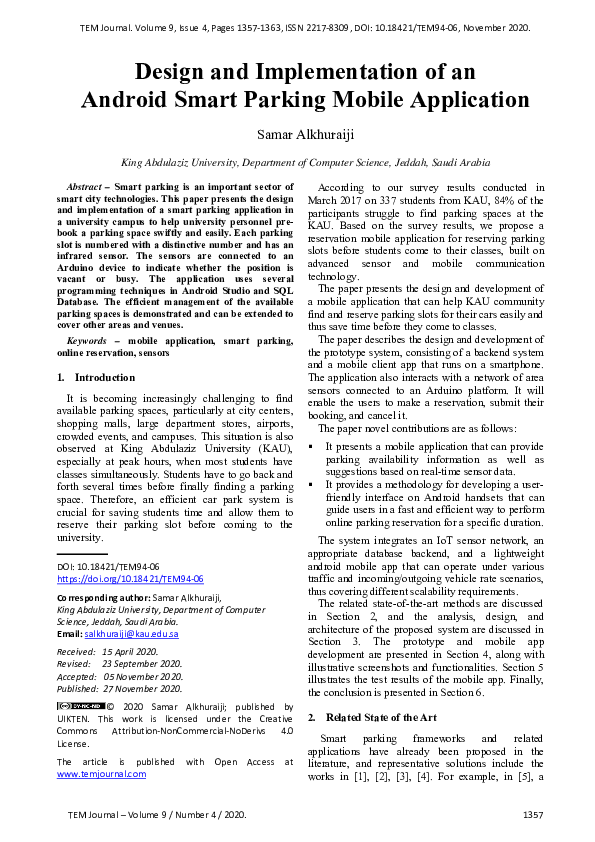 (PDF) Design and Implementation of an Android Smart Parking Mobile ...