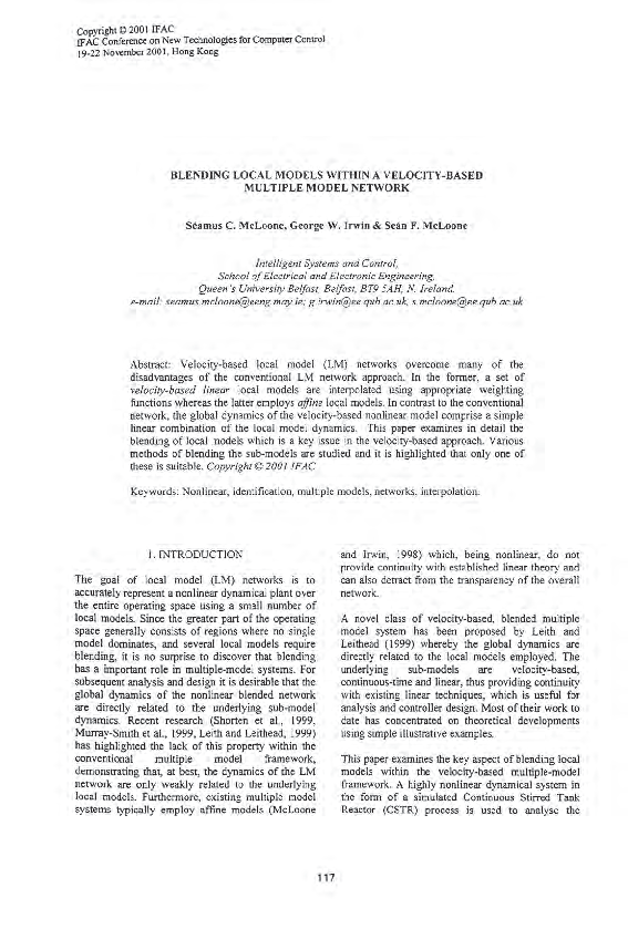 (PDF) Blending Local Models within a Velocity-based Multiple Model Network