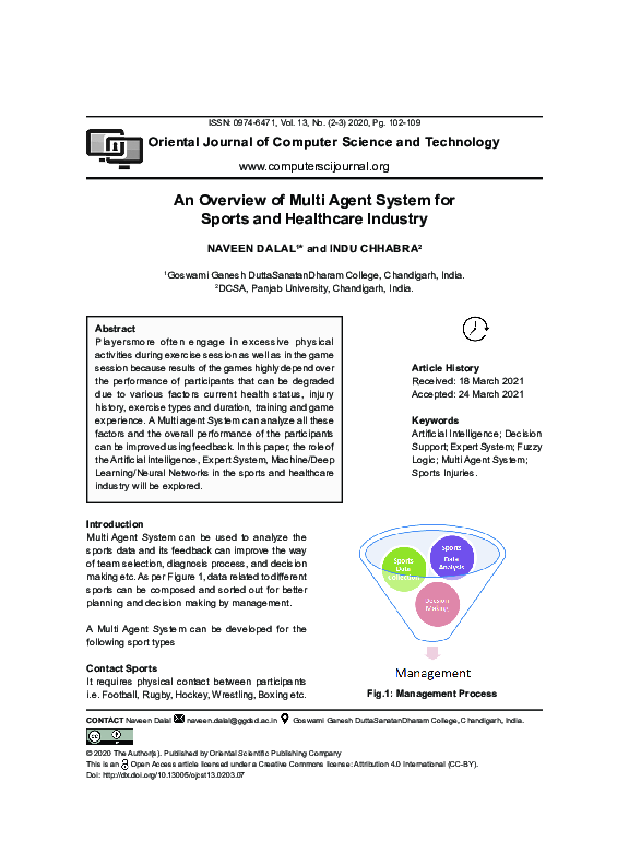 (PDF) An Overview of Multi Agent System for Sports and Healthcare Industry