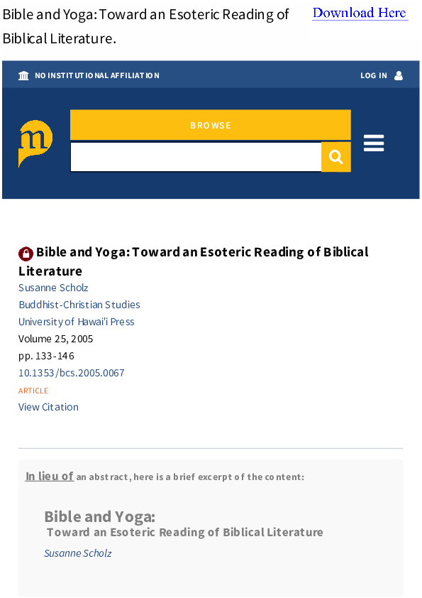 (PDF) Bible and Yoga: Toward an Esoteric Reading of Biblical Literature