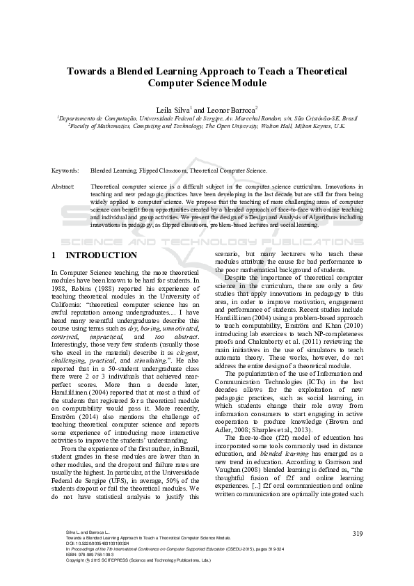 (PDF) Towards a Blended Learning Approach to Teach a Theoretical ...