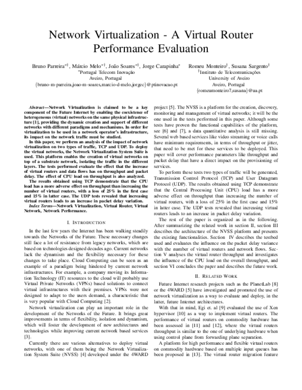 (PDF) Network Virtualization - A Virtual Router Performance Evaluation