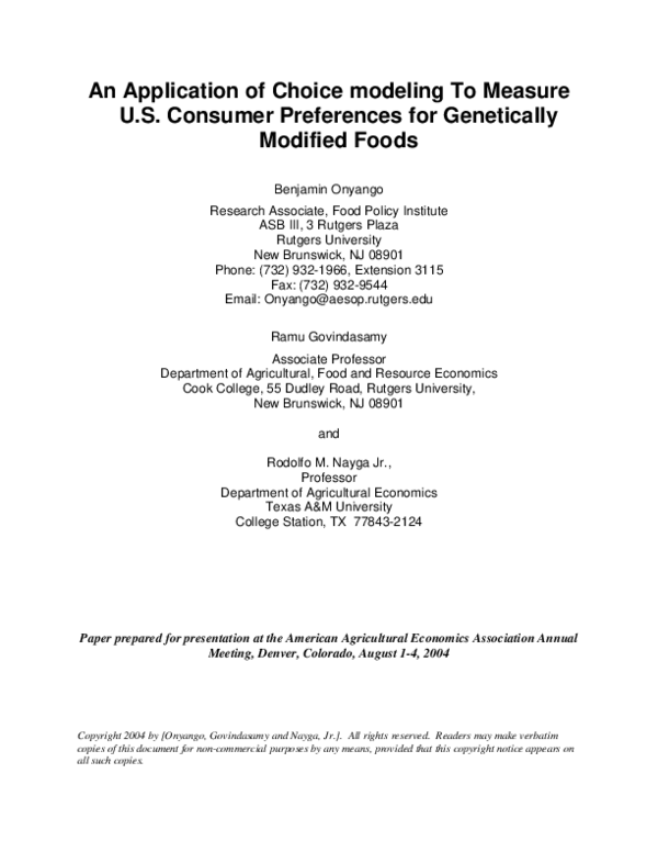 (PDF) An Application of Choice Modeling to Measure U.S. Consumer ...