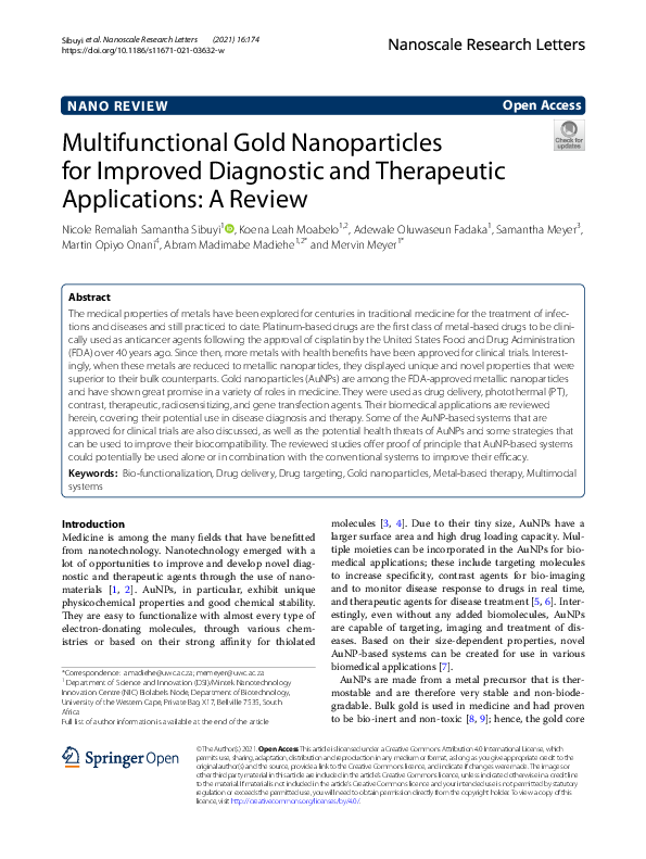 (PDF) Multifunctional Gold Nanoparticles for Improved Diagnostic and ...