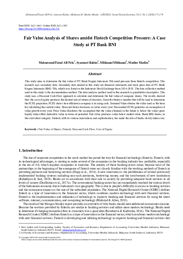 (PDF) Fair Value Analysis of Shares amidst Fintech Competition Pressure ...